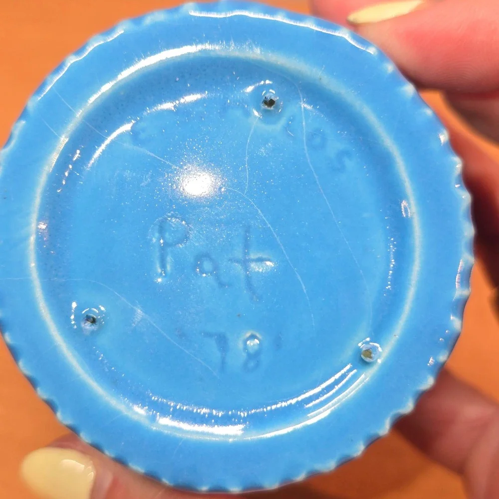 Ceramic‎ Cupcake Shaped Dish Handmade 1978 Glazed Blue Cherry 4